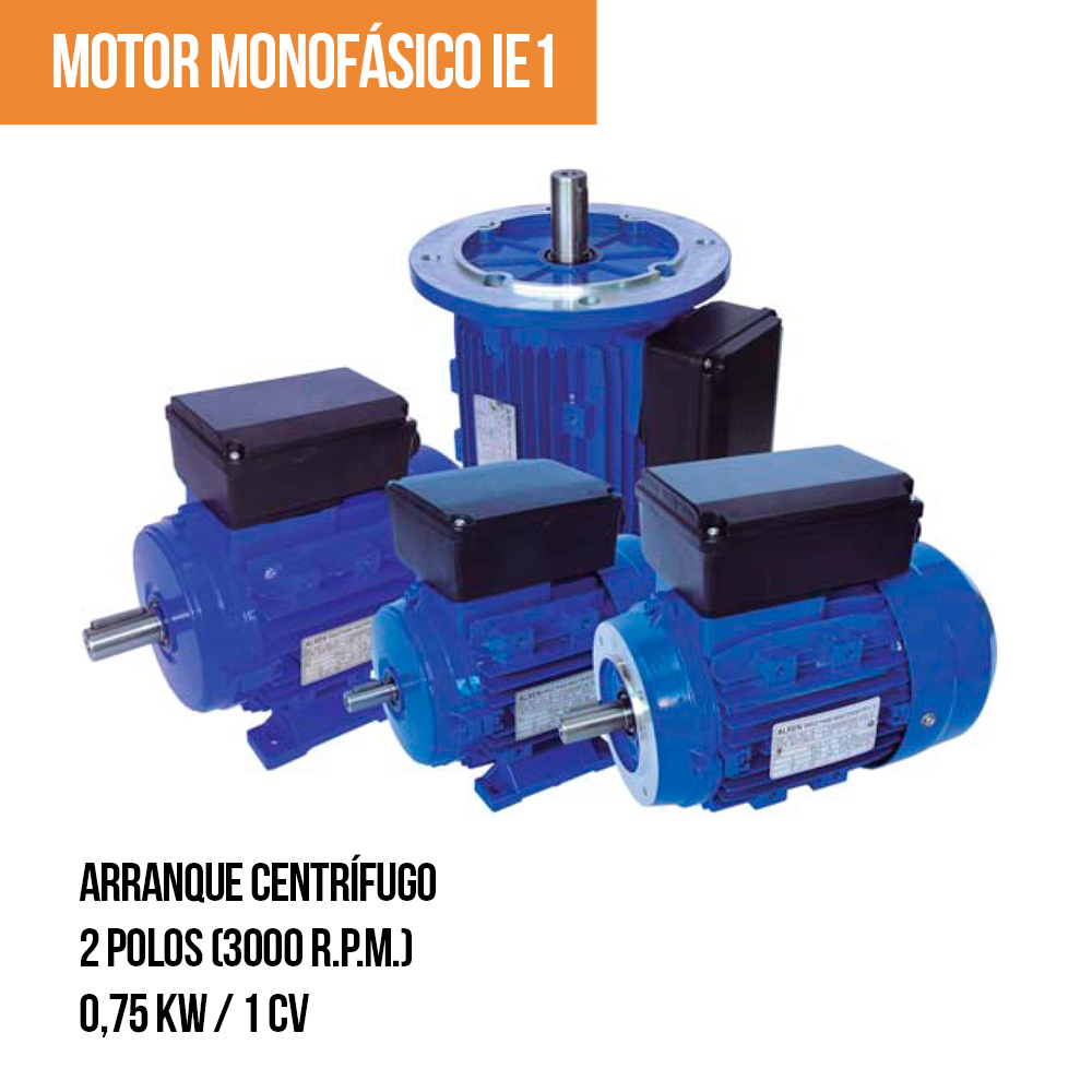 MOTOR MONOFÁSICO IE1 - Arranque centrífugo - 2 Polos (3000 R.P.M.) - 0,75 KW / 1 CV