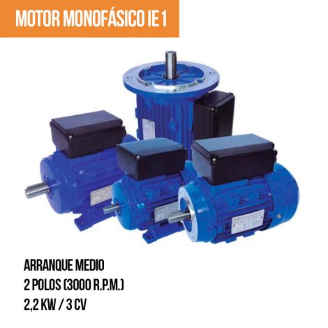 MOTOR MONOFÁSICO IE1 - Arranque medio - 2 Polos (3000 R.P.M.) - 2,2 KW / 3 CV